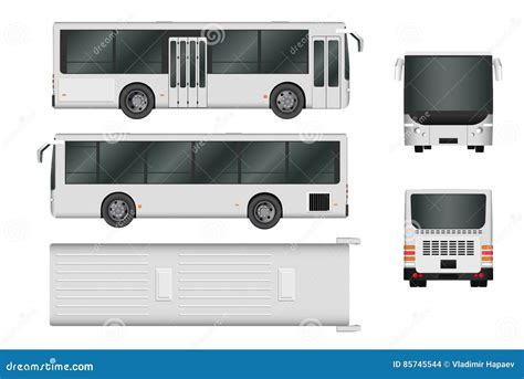 City Bus Template. Passenger Transport All Sides View From Top, Side ...