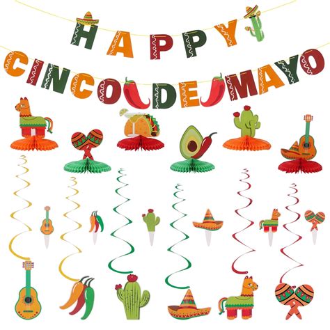 43PCS Cinco de Mayo Decorations, Mexican Themed Party Hanging Swirls ...
