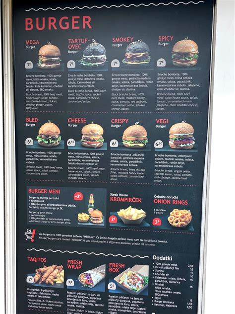 Menu at Mega Burger Bled restaurant, Bled