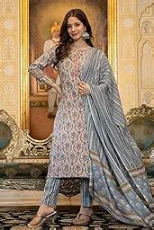 Buy Grey Rayon Blend Ethnic Motifs Printed Straight Suit Set | Vaamsi