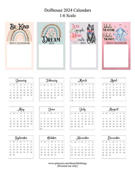 2024 Barbie Dollhouse Calendars for 1:6 Scale Miniatures