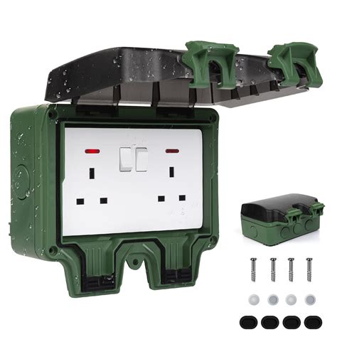 Timland Outdoor Weatherproof Double Socket Sockets Wall Electrical ...