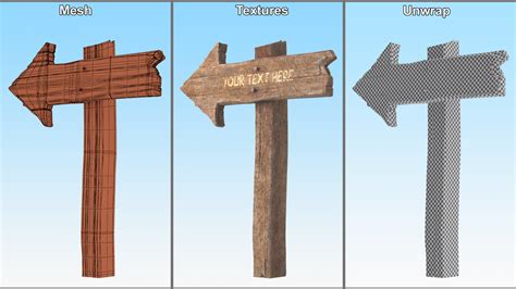 Old Wooden Arrow Signpost Mockup 3D | 3D Molier International