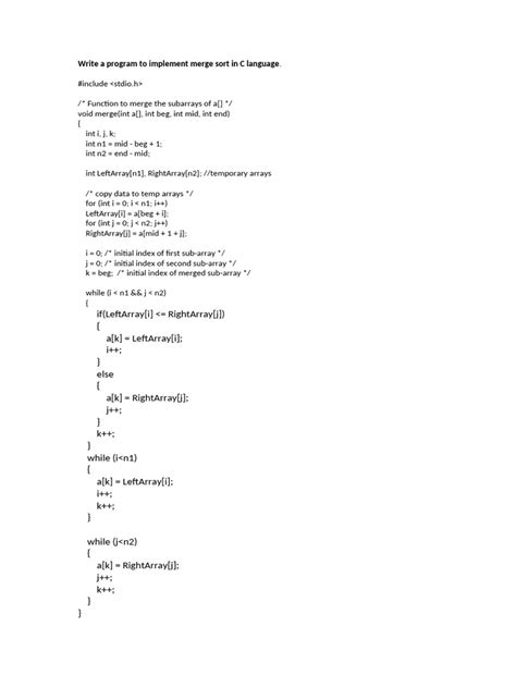 Image result for Merge Sort Short Code