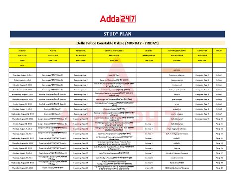 Time table - afdsfdvs - STUDY PLAN Delhi Police Constable Online ...