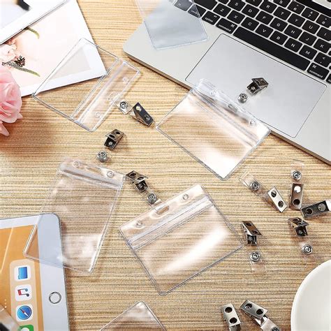 100 Pcs Metal Badge Clips Id Badge Clips Double Hole Badge Clips With ...