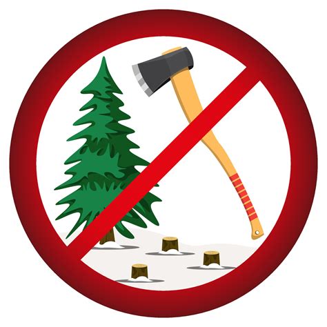 Sign in realistic style. Stop cutting down live trees for Christmas. Christmas tree and Axe ...
