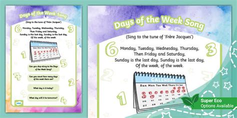 Days of the Week Song Poster Sheet | Family Fun Activity