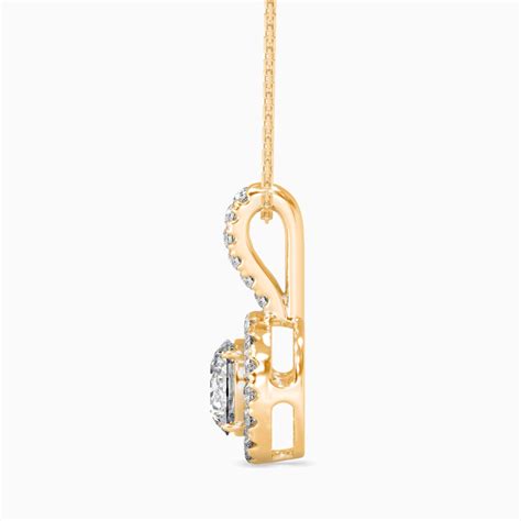 1.5 CT Solitaire Halo Gold Pendant with Lab-Grown Diamonds without Cha ...