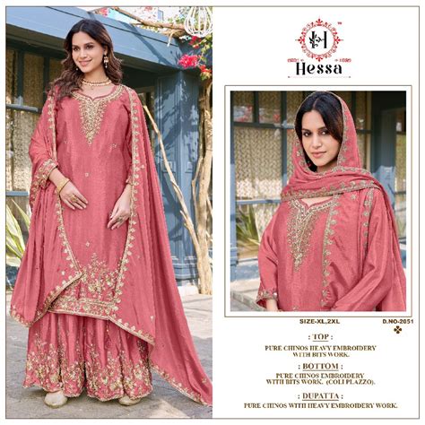 HESSA D.NO 2051 WHOLESALE READYMADE PURE CHINON PAKISTANI EMBROIDERY ...