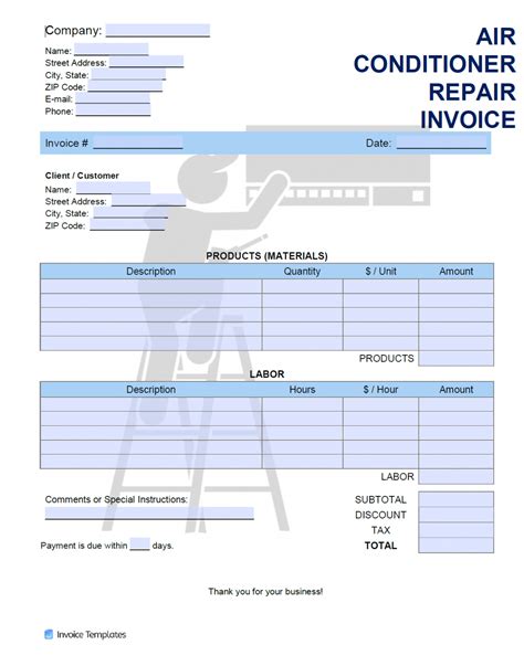 Air Conditioning Repair Invoice Template