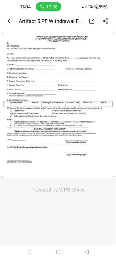 Is it mandatory to fill PF withdrawal form while leaving TCS? My last ...