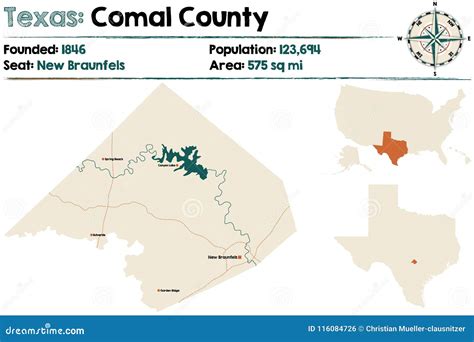 Map of Comal County in Texas Stock Vector - Illustration of highway ...