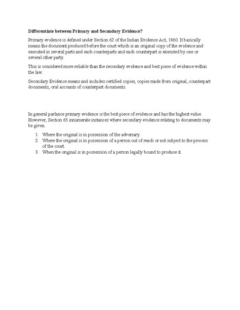 Differentiate between Primary and Secondary Evidence - It basically ...