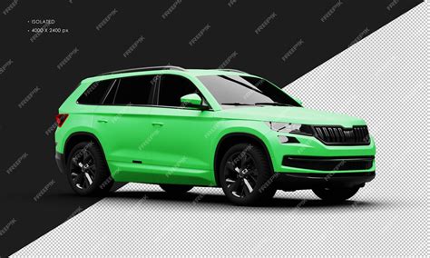 Premium PSD | Realistic isolated matte green modern crossover suv car from right front view