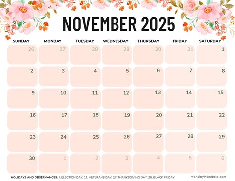 Free Printable November 2025 Calendar | Calendars 2025