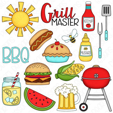 Barbecue Digital Clipart - Set of 16 - BBQ, Hamburger, Hot Dog ...