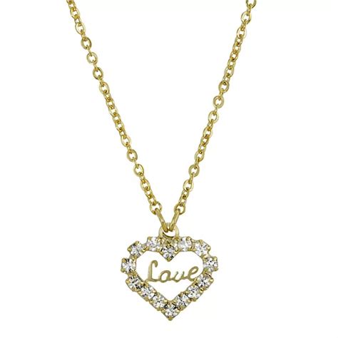 1928 14k Gold Dipped Crystal Accented "Love" Heart Pendant Necklace