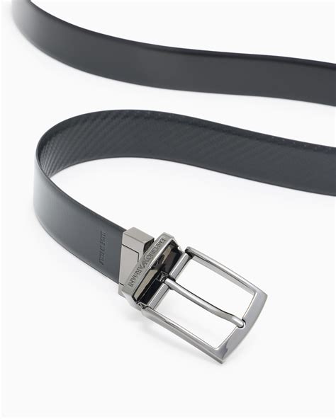 Reversible leather belt with embossed motif | Emporio Armani