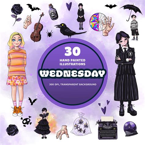 Wednesday Addams Clipart, Addams PNG, Wednesday Clipart and PNG ...