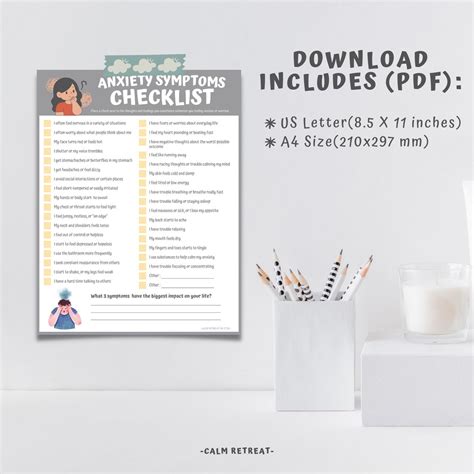 Anxiety Symptoms Checklist Worksheet for Teens & Kids (digital Download ...