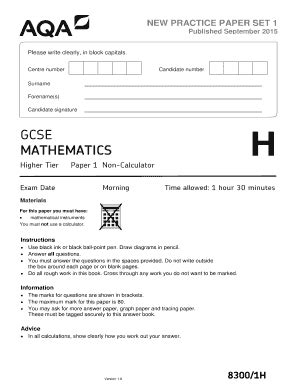 Aqa New Practice Paper Set 2 November 2015 Higher - Fill and Sign ...