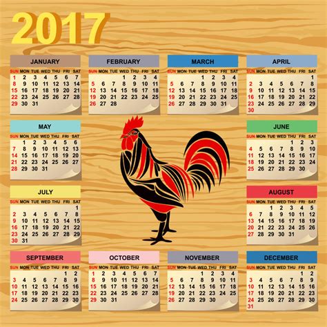 矢量2017鸡年日历图片素材-2017鸡年日历设计矢量插画-jpg格式-未来素材下载