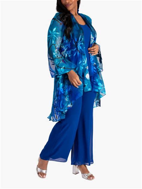 chesca Tropical Leaf Print Swing Jacket, Marina/Cobalt