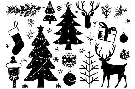 Premium Vector | Set of christmas element black silhouette vector