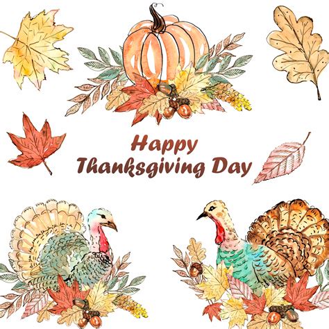 A festive clipart image featuring a happy Thanksgiving Day with turkeys ...