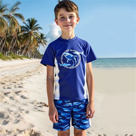Boys Swim Shirt Kids Toddler Boys Quick Dry Swimwear Set Sun Protection ...