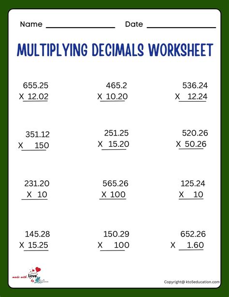 Adding Decimals Worksheet 5th Grade - Worksheets Library