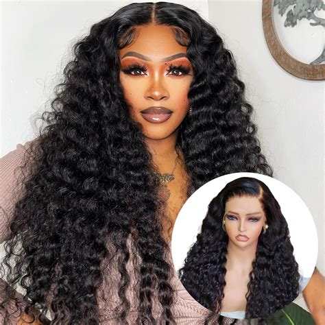 Amazon.com : Sufeasdf Deep Wave Lace Front Wig Human Hair 13x4 HD Lace ...
