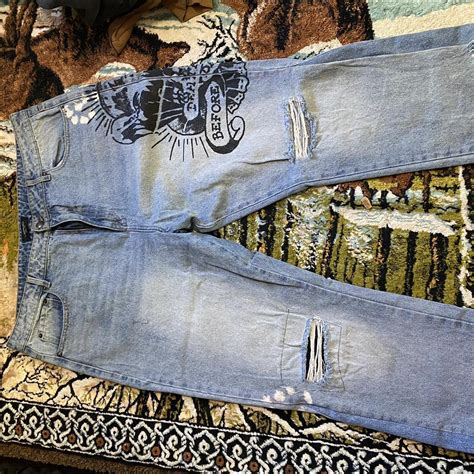 Ed hardy pants customed to make flared and patched... - Depop