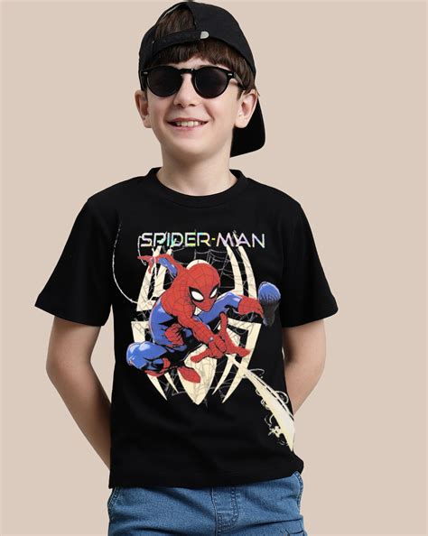 Spiderman Regular Fit Crew Neck Black Tshirt For Kids Boys – Kidsville