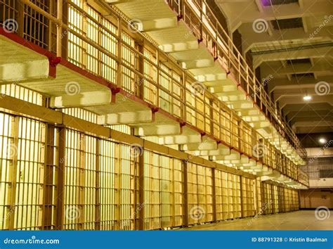 Prison Cell Block with Cells on One Side. Stock Photo - Image of ...