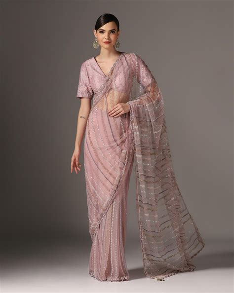 Bugle Bead Striped pre stitched Saree – Yashodhara