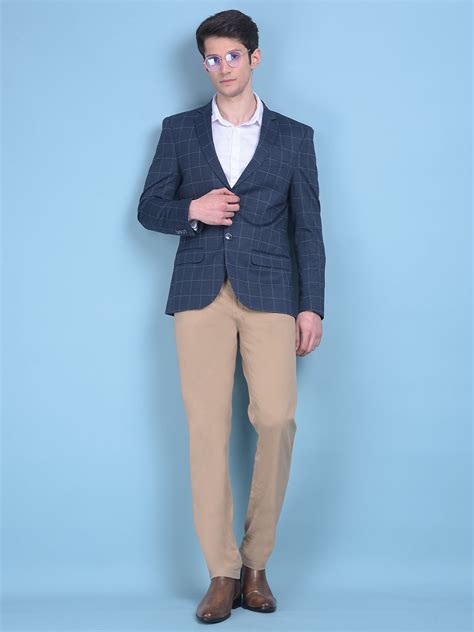 Navy Blue Checked Blazer – Crimsoune Club