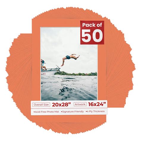Carnelian Orange Mat Board for 20x28 Frames - Fits 16x24 Photos, Color ...