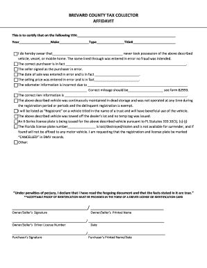 BREVARD COUNTY TAX COLLECTOR AFFIDAVIT - Fill and Sign Printable ...