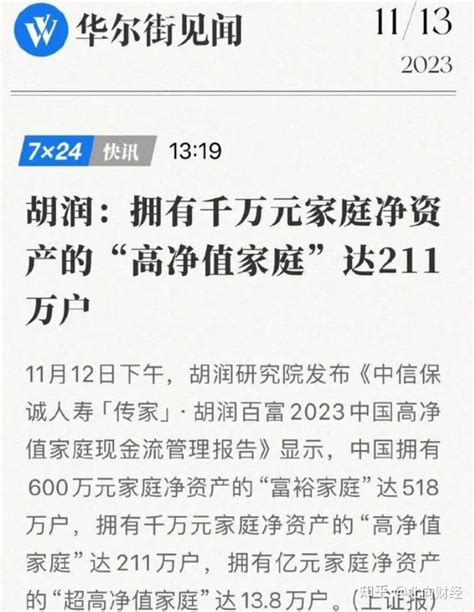 胡润：中国千万净资产家庭达211万户 亿元资产共计13.8万户_酷知科普