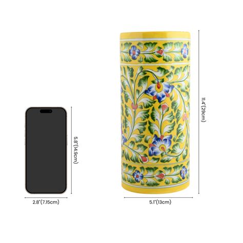 Blue Pottery Decorative Cylindrical Vase—Yellow – Natriel