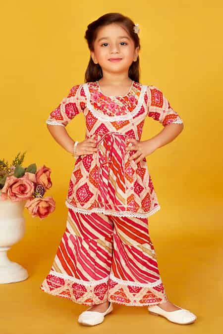 Buy Red Cotton Lace, Mirrors Bandhani Embroidered Peplum Kurta With ...