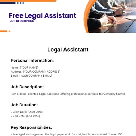 Free Legal Assistant Job Description for Resume Template to Edit Online