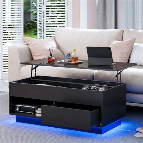 Hommpa 40'' Lift Top Coffee Table with LED Lights Modern High Gloss End ...