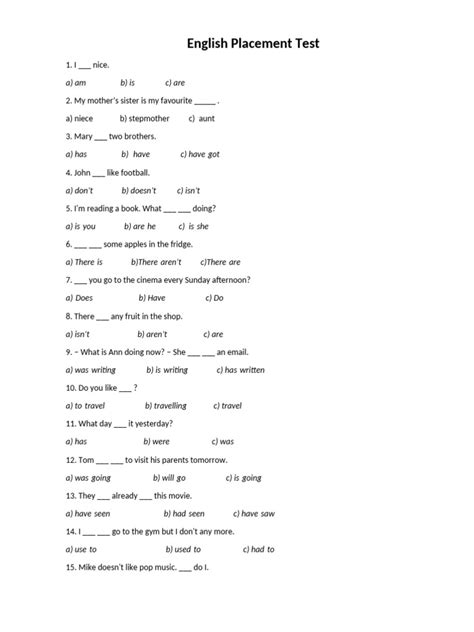 Image result for Example of Placement Test