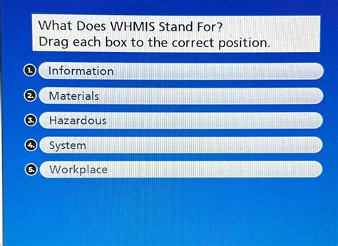 Solved What Does WHMIS Stand For? Drag each box to the | Chegg.com