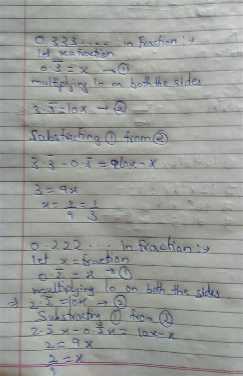 Sum of 0.33333....... and 0.22222........ Is in fraction - Brainly.in