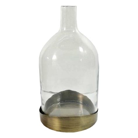 Clear Glass Vase with Metal Base, 12.5"