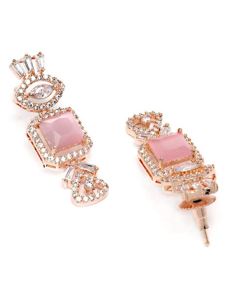 Karatcart Rose Gold Plated Pink Square Shape Cubic Zirconia Necklace S